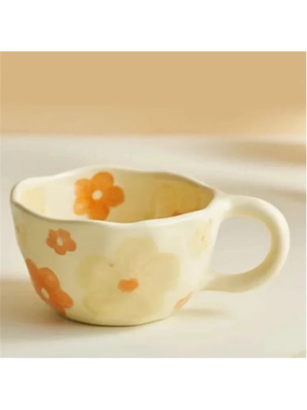 Handpainted Flower Ceramic Aesthetic Tea Mug with Spoon